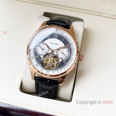 High Quality Replica LONGINES Different Colors Genuine Leather Strap Different Colors Face Dial Rose Gold Stainless Steel Case Watch 40×12mm